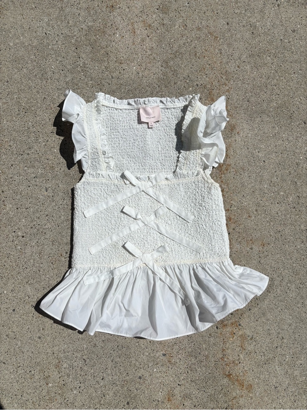 Cinq à Sept Smocked Bow Top | Size S | White 🍰
